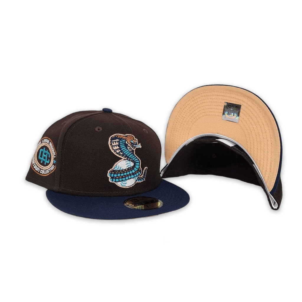 Brown Kissimmee Cobras Navy Blue Visor Peach Bottom Hometown Collection Side Patch New Era 59Fifty Fitted