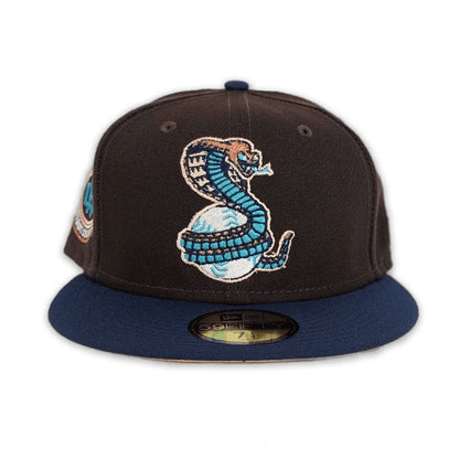 Brown Kissimmee Cobras Navy Blue Visor Peach Bottom Hometown Collection Side Patch New Era 59Fifty Fitted