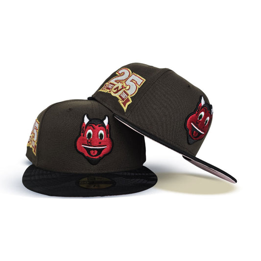 Brown Mascot Logo New Jersey Devils Tonal Black Camo Visor Pink Bottom 25th Anniversary Side Patch New Era 59Fifty Fitted