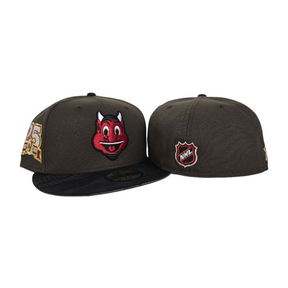 Brown Mascot Logo New Jersey Devils Tonal Black Camo Visor Pink Bottom 25th Anniversary Side Patch New Era 59Fifty Fitted