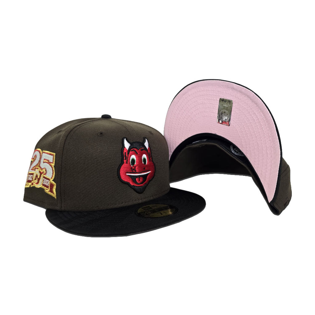 Brown Mascot Logo New Jersey Devils Tonal Black Camo Visor Pink Bottom 25th Anniversary Side Patch New Era 59Fifty Fitted