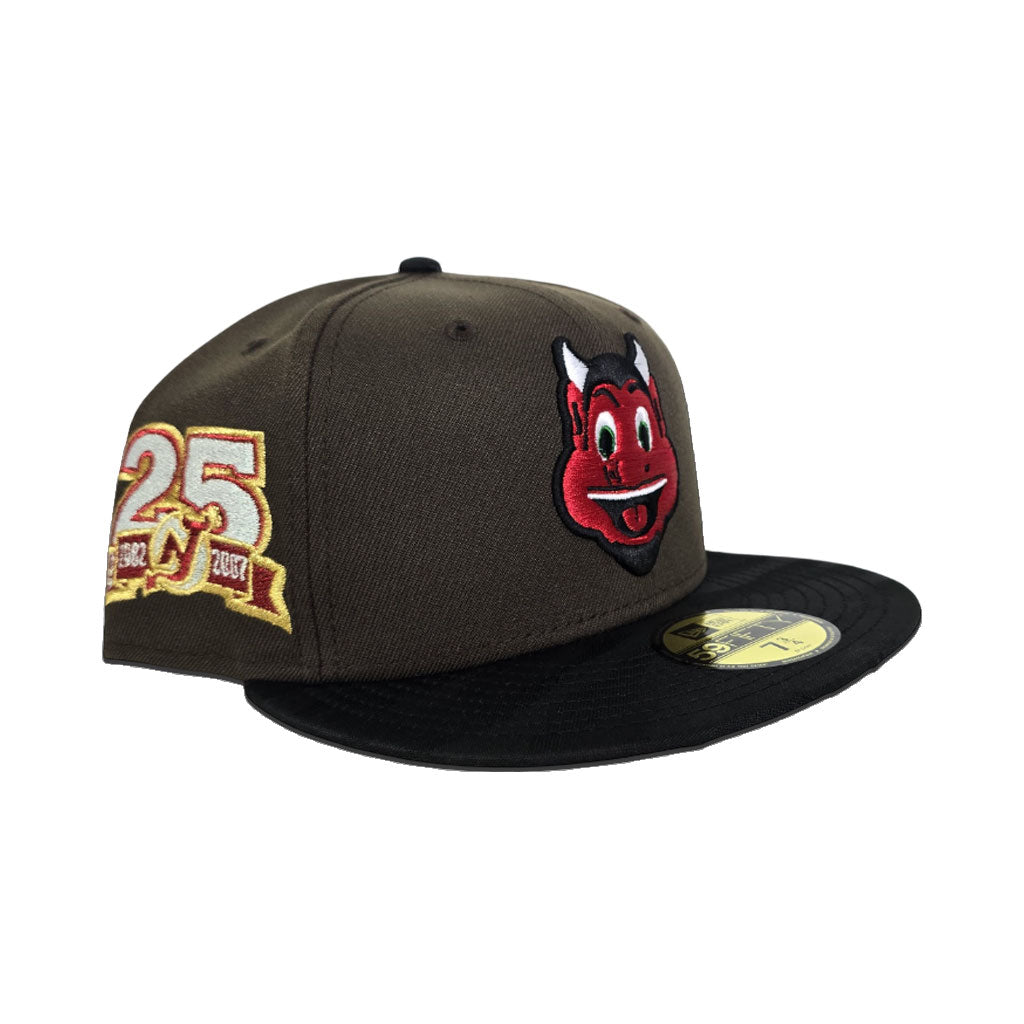 Brown Mascot Logo New Jersey Devils Tonal Black Camo Visor Pink Bottom 25th Anniversary Side Patch New Era 59Fifty Fitted