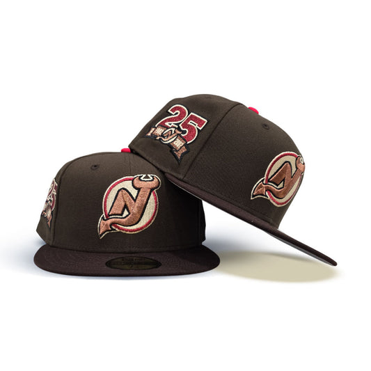 Brown New Jersey Devils Burnt Wood Visor Gray Bottom 25th Anniversary Side Patch New Era 59Fifty Fitted Size
