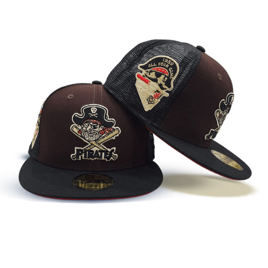 Brown Pittsburgh Pirates Black Trucker Red Bottom 1959 All Star Game Side Patch New Era 59Fifty Fitted