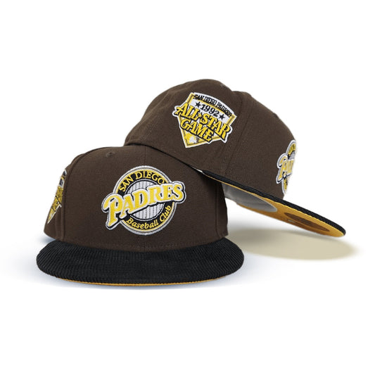 Brown San Diego Padres Black Corduroy Visor Yellow Bottom 1992 All Star Game Side patch New Era 59Fifty Fitted