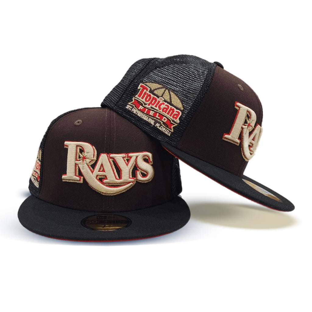 Brown Tampa Bay Rays Black Trucker Red Bottom Tropicana Field Side Patch New Era 59Fifty Fitted