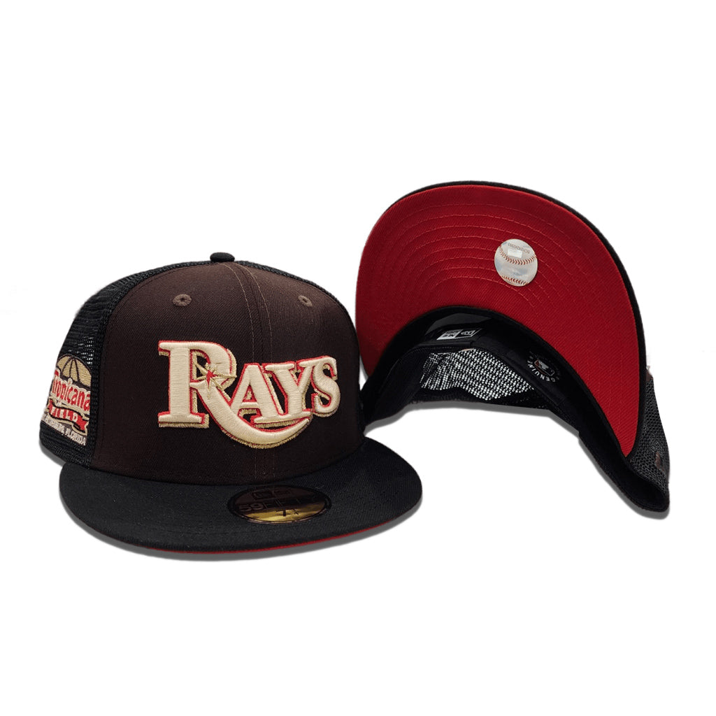 Brown Tampa Bay Rays Black Trucker Red Bottom Tropicana Field Side Patch New Era 59Fifty Fitted