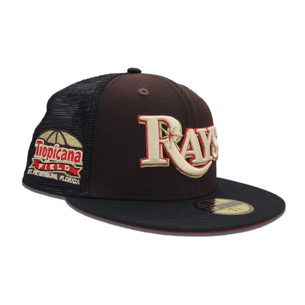 Brown Tampa Bay Rays Black Trucker Red Bottom Tropicana Field Side Patch New Era 59Fifty Fitted