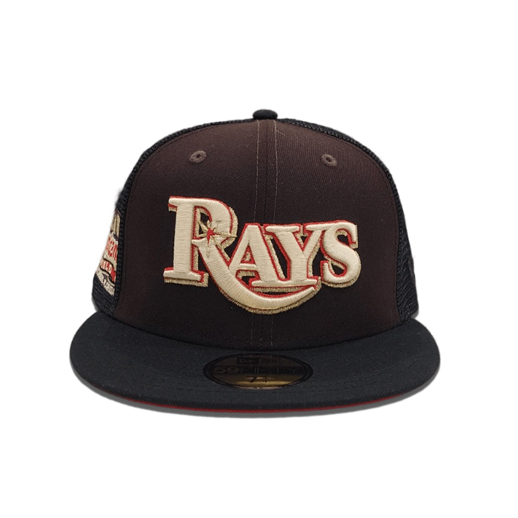 Brown Tampa Bay Rays Black Trucker Red Bottom Tropicana Field Side Patch New Era 59Fifty Fitted