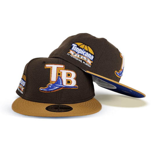 Brown Tampa Bay Rays Tan Visor Blue Bottom Tropicana Field Side Patch New Era 59Fifty Fitted