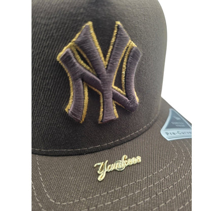 Brown New York Yankees Curved Brim Metal Badge Gray Bottom New York Script Side Patch New Era 9Fifty A-Frame Snapback