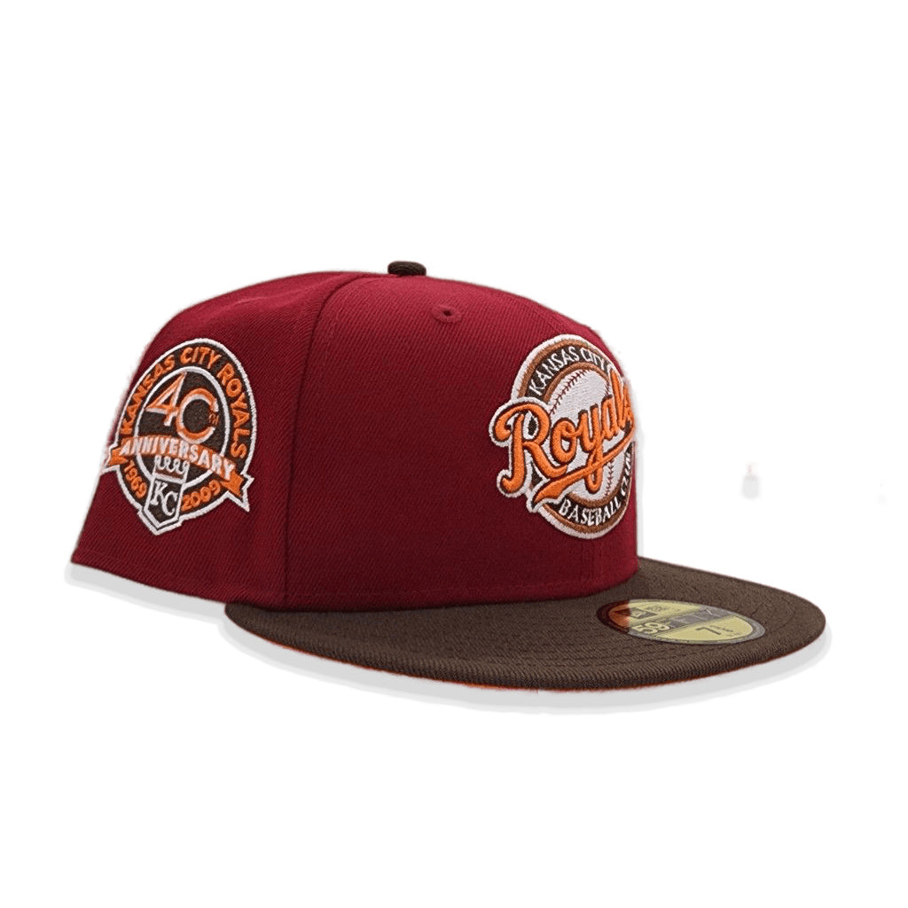 Burgundy Kancas City Royals Brown Visor Orange Bottom 40th Anniversary Side Patch New Era 59Fifty Fitted