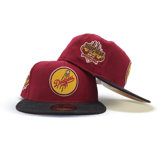 Burgundy Los Angeles Dodgers Black Corduroy Visor Tan Bottom 40th Anniversary Side Patch New Era 59Fifty Fitted