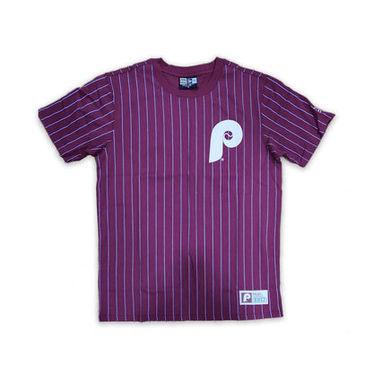 Burgundy Philadelphia Phillies Sky Blue Pinstripe New Era Short Sleeve T-shirt