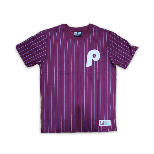 Burgundy Philadelphia Phillies Sky Blue Pinstripe New Era Short Sleeve T-shirt