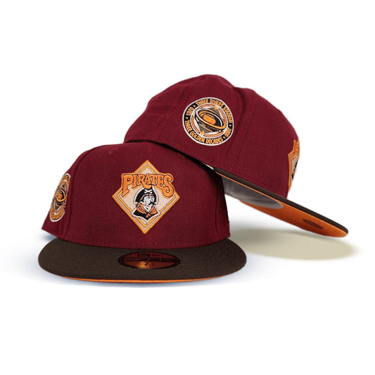 Burgundy Pittsburgh Pirates Brown Visor Orange Bottom Three Rivers Stadium Side Patch New Era 59Fifty Fitted