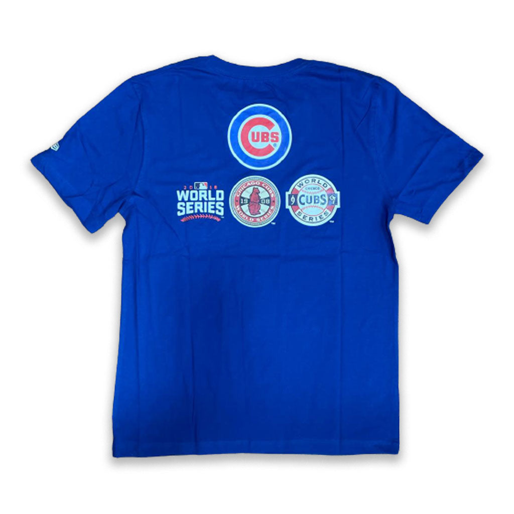 ROYAL BLUE CHICAGO CUBS 3X WORLD SERIES CHAMPIONS NEW ERA SHORT SLEEVE T-SHIRT