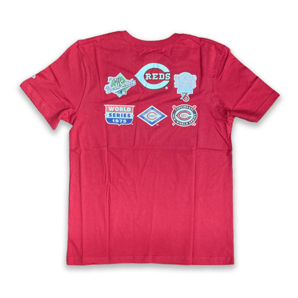 RED CINCINNATI REDS 5X WORLD SERIES CHAMPIONS NEW ERA SHORT SLEEVE T-SHIRT