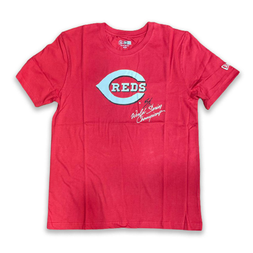 RED CINCINNATI REDS 5X WORLD SERIES CHAMPIONS NEW ERA SHORT SLEEVE T-SHIRT