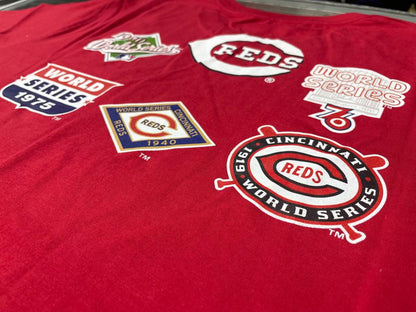 RED CINCINNATI REDS 5X WORLD SERIES CHAMPIONS NEW ERA SHORT SLEEVE T-SHIRT