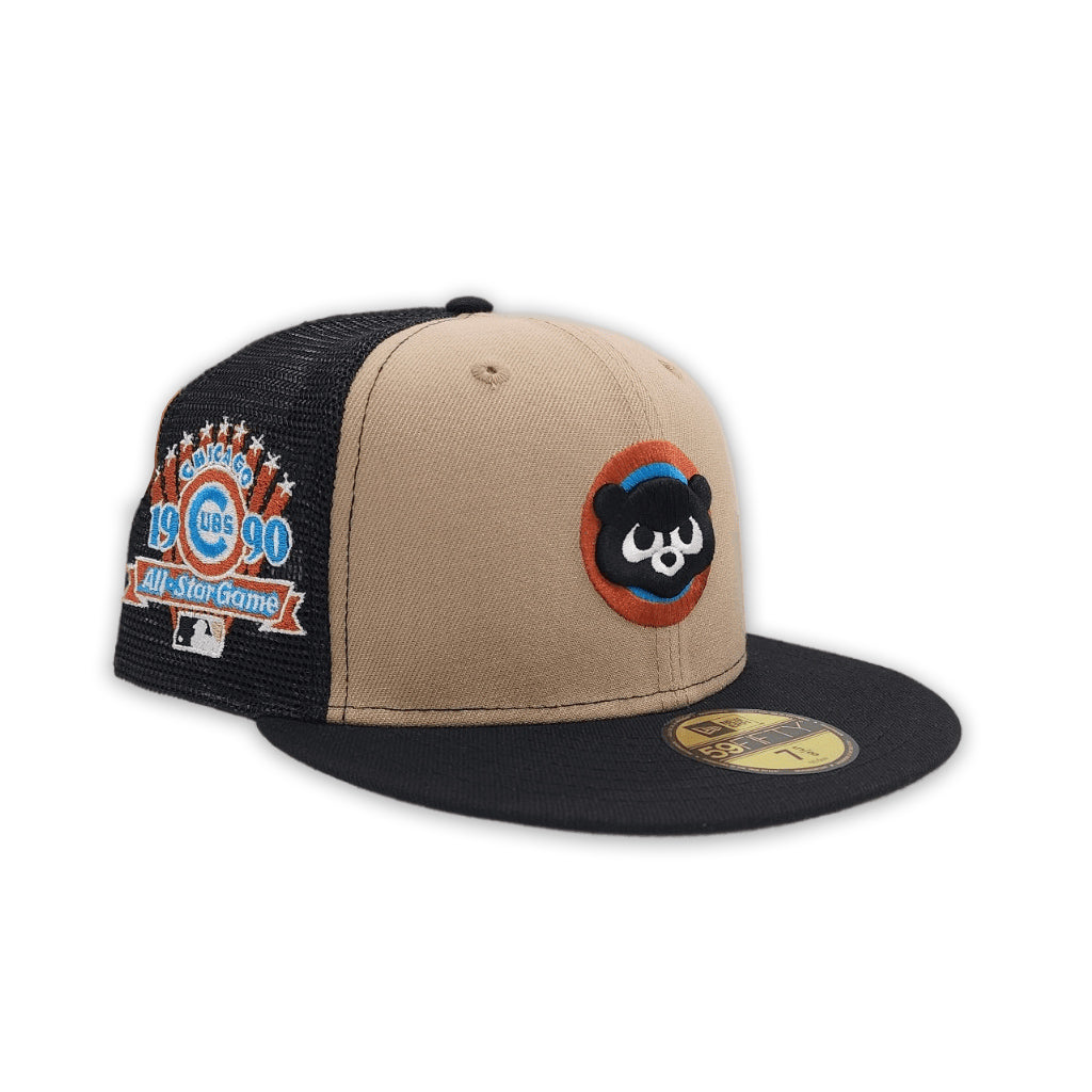 Camel Chicago Cubs Black Trucker Gray Bottom 1990 All Star Game Side Patch New Era 59Fifty Fitted