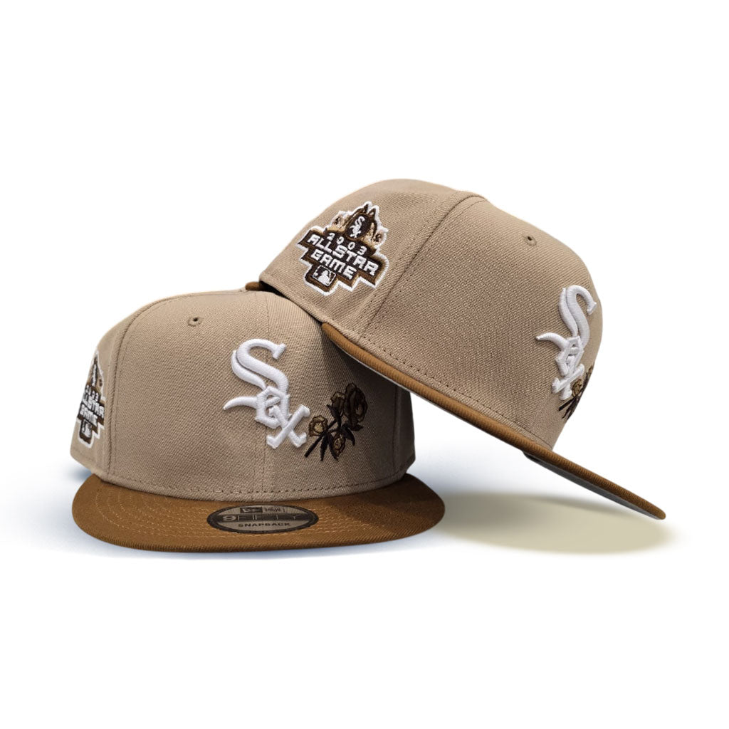 Tan Chicago White Sox Rose Khaki Visor Gray Bottom 2003 All Star Game Side Patch New Era 9Fifty Snapback