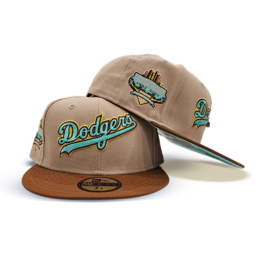 Camel Los Angeles Dodgers Toast Visor Mint Green Bottom 40th Anniversary Side Patch New Era 59Fifty Fitted