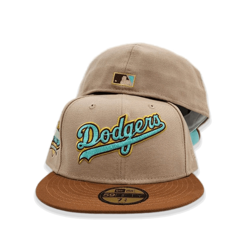 Camel Los Angeles Dodgers Toast Visor Mint Green Bottom 40th Anniversary Side Patch New Era 59Fifty Fitted