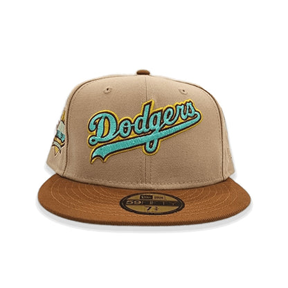 Camel Los Angeles Dodgers Toast Visor Mint Green Bottom 40th Anniversary Side Patch New Era 59Fifty Fitted
