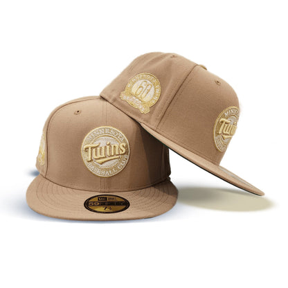 Camel Minnesota Twins Green Bottom 60th Anniversary Side Patch New Era 59Fifty Fitted