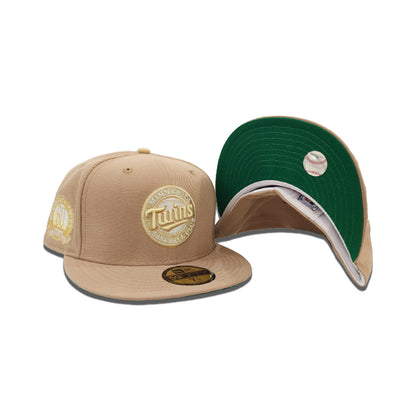 Camel Minnesota Twins Green Bottom 60th Anniversary Side Patch New Era 59Fifty Fitted