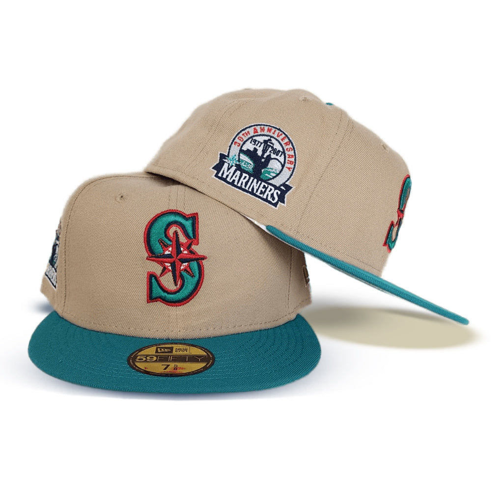 Camel Seattle Mariners Aqua Visor Gray Bottom 30th Anniversary Side Patch New Era 59Fifty Fitted