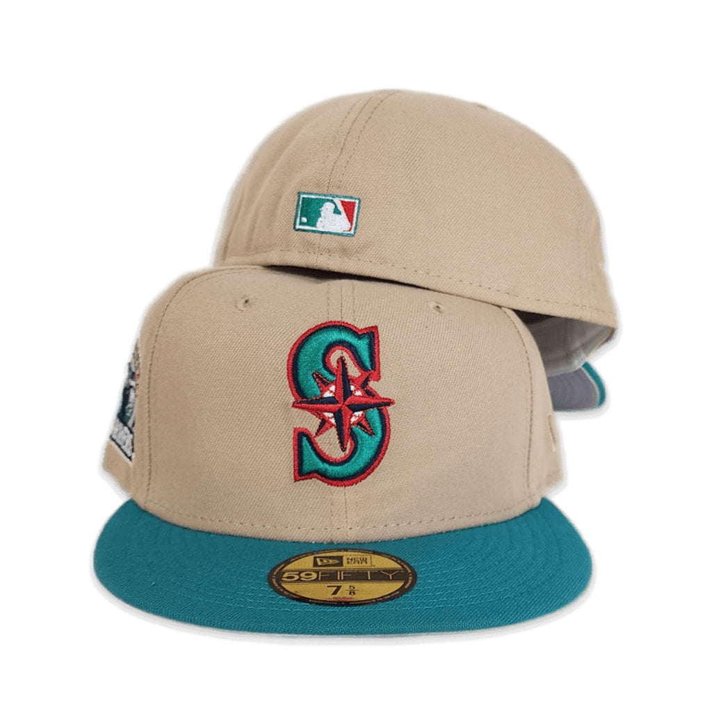 Camel Seattle Mariners Aqua Visor Gray Bottom 30th Anniversary Side Patch New Era 59Fifty Fitted