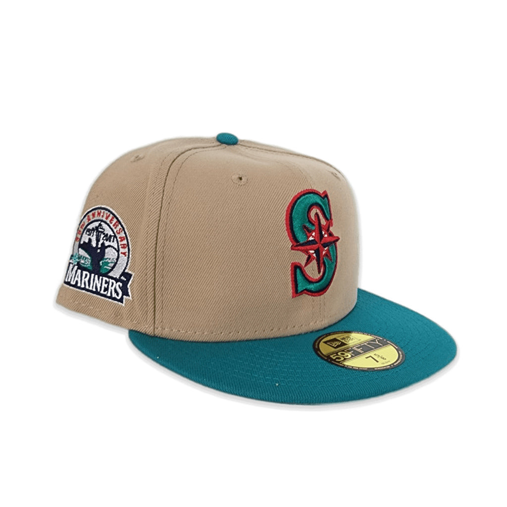 Camel Seattle Mariners Aqua Visor Gray Bottom 30th Anniversary Side Patch New Era 59Fifty Fitted