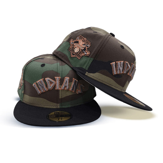 Woodland Camo Cleveland Indians Black Visor Gray Bottom 100 Seasons Side Patch 59fifty Fitted