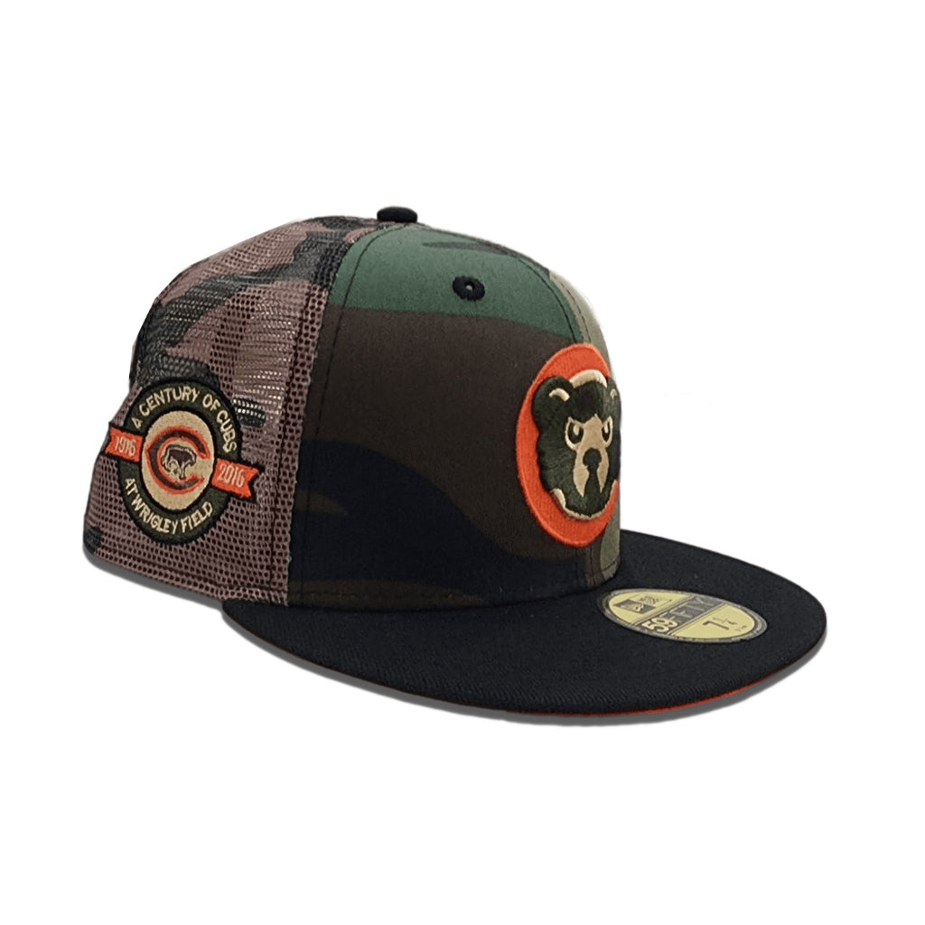 Camo Trucker Chicago Cubs Black Visor Orange Bottom A Century Wrigley Field Side Patch New Era 59Fifty Fitted