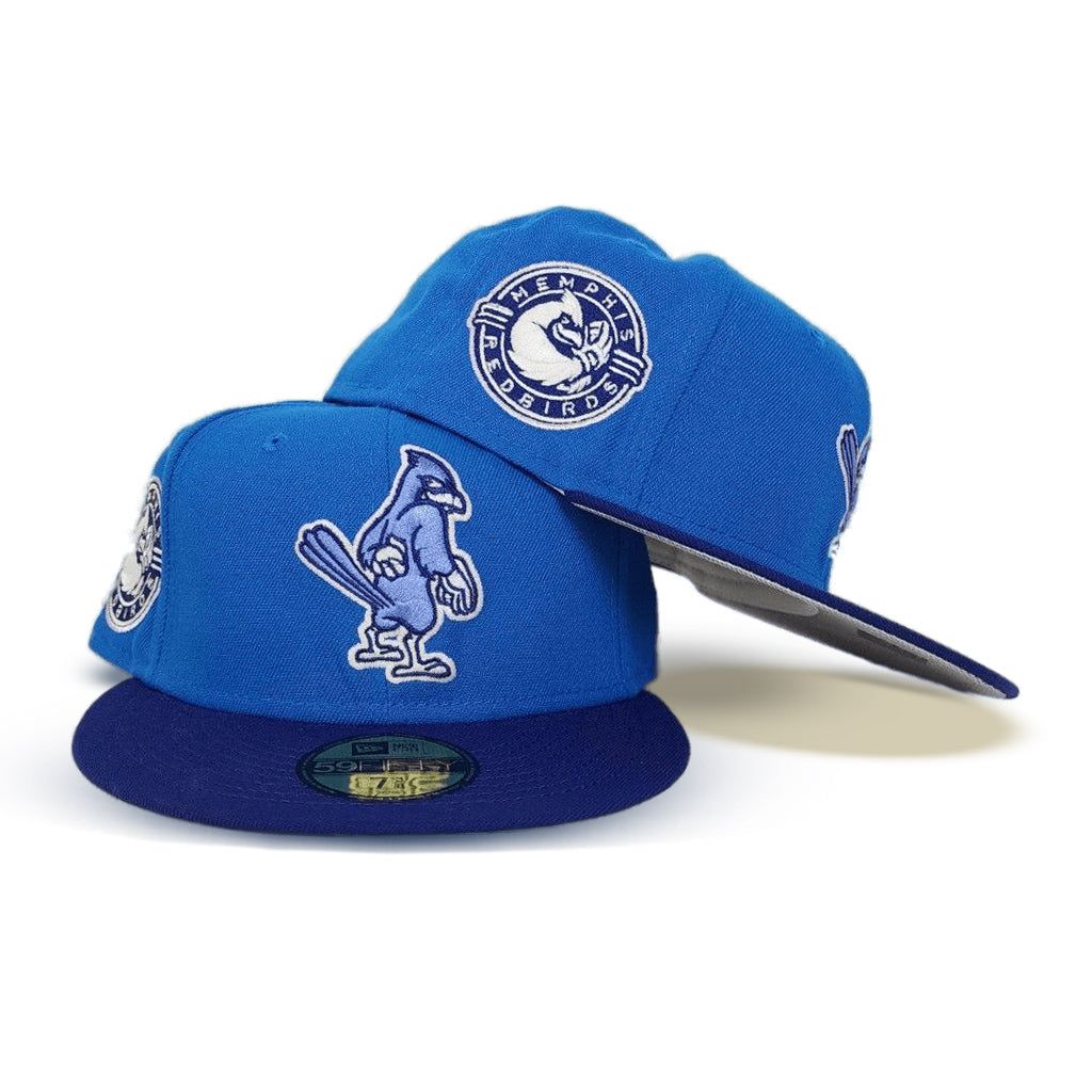 Cardinal Blue Memphis Redbirds Royal Visor Silver Bottom Memphis Redbirds Side Patch New Era 59Fifty Fitted