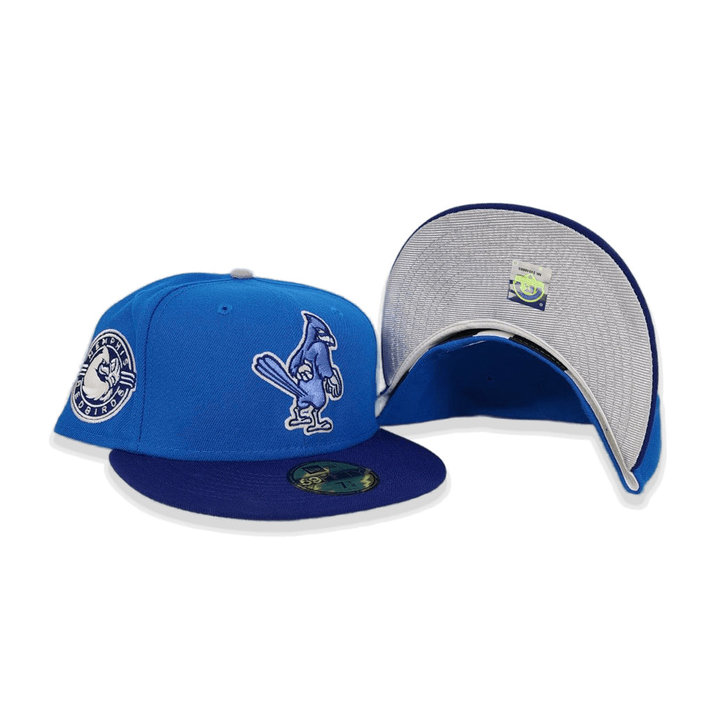 Cardinal Blue Memphis Redbirds Royal Visor Silver Bottom Memphis Redbirds Side Patch New Era 59Fifty Fitted