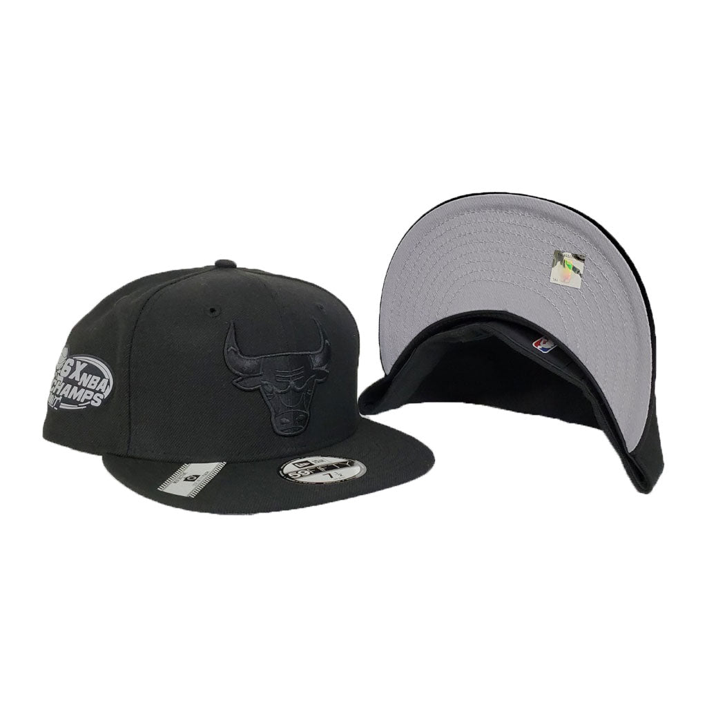 Chicago Bulls Black Reflective 6X NBA Champs New Era 59Fifty Fitted Hat