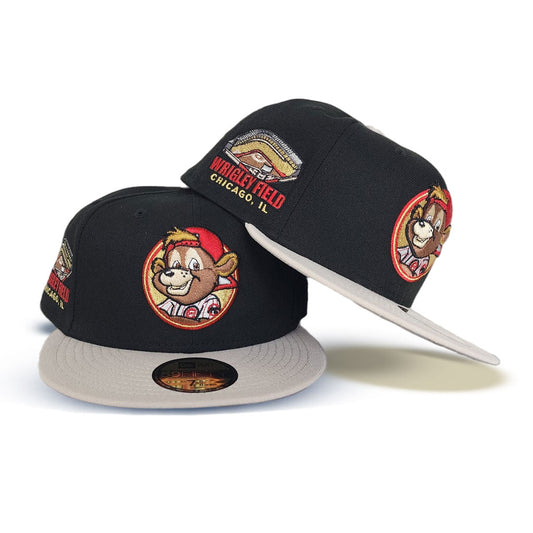Black Chicago Cubs Clark The Bear Logo Stone Visor Gray Bottom Wrigley Field Side Patch New Era 59Fifty Fitted