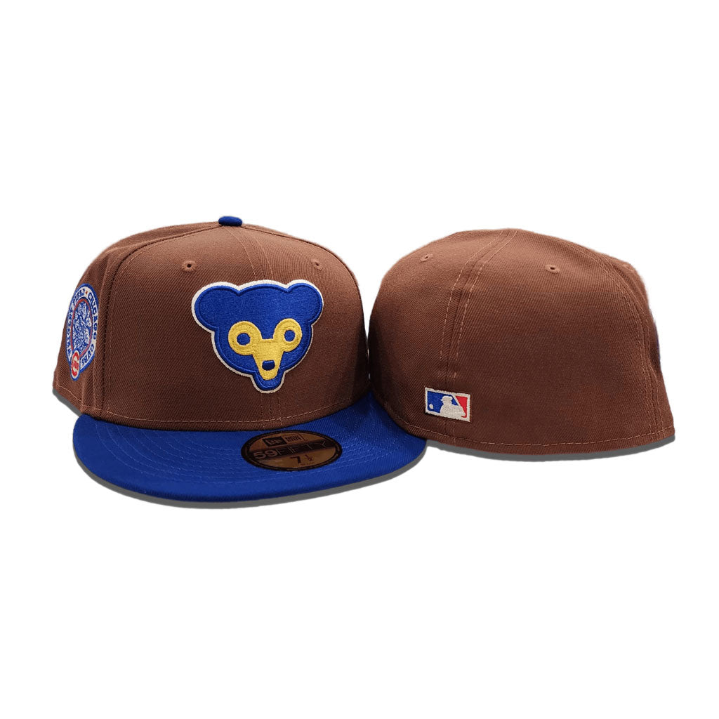 Light Brown Chicago Cubs Royal Blue Visor Gray Bottom Wrigley Field Side Patch New Era 59Fifty Fitted