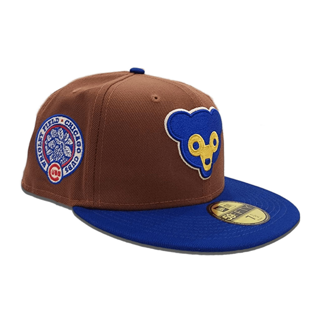 Light Brown Chicago Cubs Royal Blue Visor Gray Bottom Wrigley Field Side Patch New Era 59Fifty Fitted