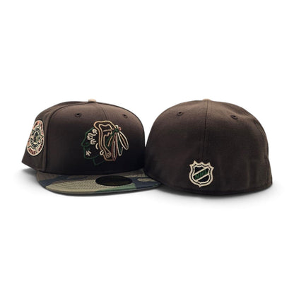 Brown Chicago Blackhawks Woodland Camo Visor Gray Bottom 42nd All Star Game Side Patch New Era 59Fifty Fitted
