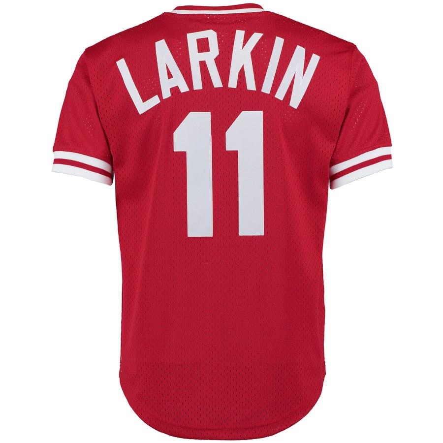 Cincinnati Reds Barry Larkin Mitchell & Ness Red Throwback Cooperstown Mesh Batting Practice Jersey