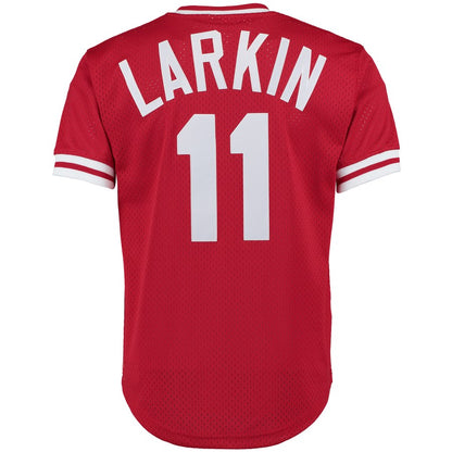 Cincinnati Reds Barry Larkin Mitchell & Ness Red Throwback Cooperstown Mesh Batting Practice Jersey