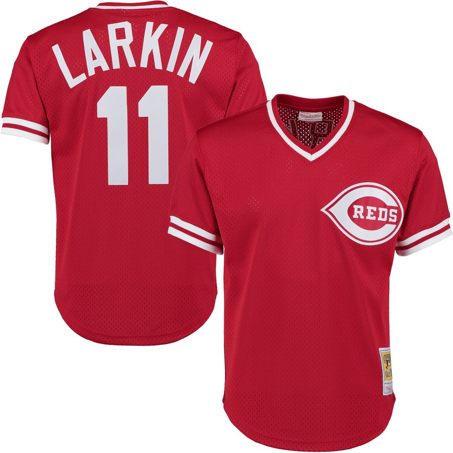 Cincinnati Reds Barry Larkin Mitchell & Ness Red Throwback Cooperstown Mesh Batting Practice Jersey