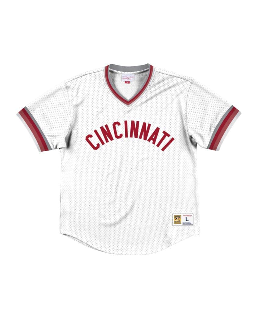 Cincinnati Reds Mitchell & Ness Mesh V-Neck White Jersey