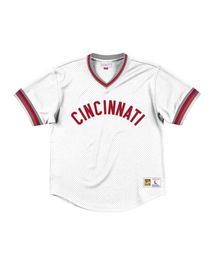 Cincinnati Reds Mitchell & Ness Mesh V-Neck White Jersey