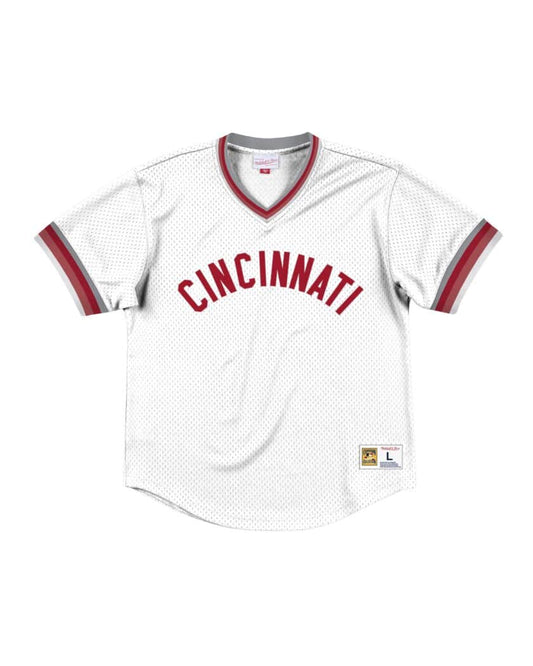 Cincinnati Reds Mitchell & Ness Mesh V-Neck White Jersey