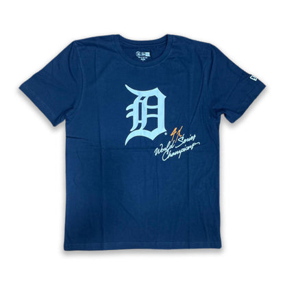 NAVY BLUE DETROIT TIGERS 4X WORLD SERIES CHAMPIONS NEW ERA SHORT SLEEVE T-SHIRT